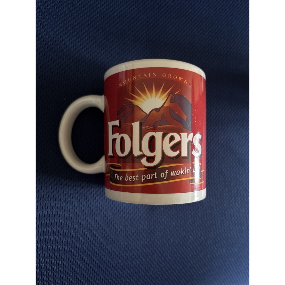 Folgers Coffee Mug Cup Mountain Grown The Best Part of Wakin' Up , Holds 12 Oz
